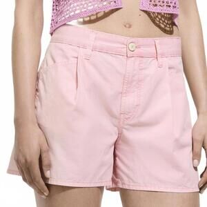 Mango Cotton Straight-Fit Denim Shorts Pastel Pink NWT XS